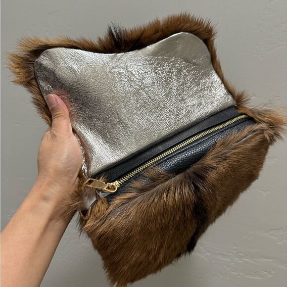 Handmade Asymmetric Leather Shoulder Bag/Hair On Goat- hide Saddle Bag/Crossbody - Picture 12 of 16